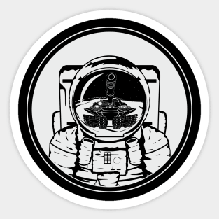 The astronaut met the tank Sticker